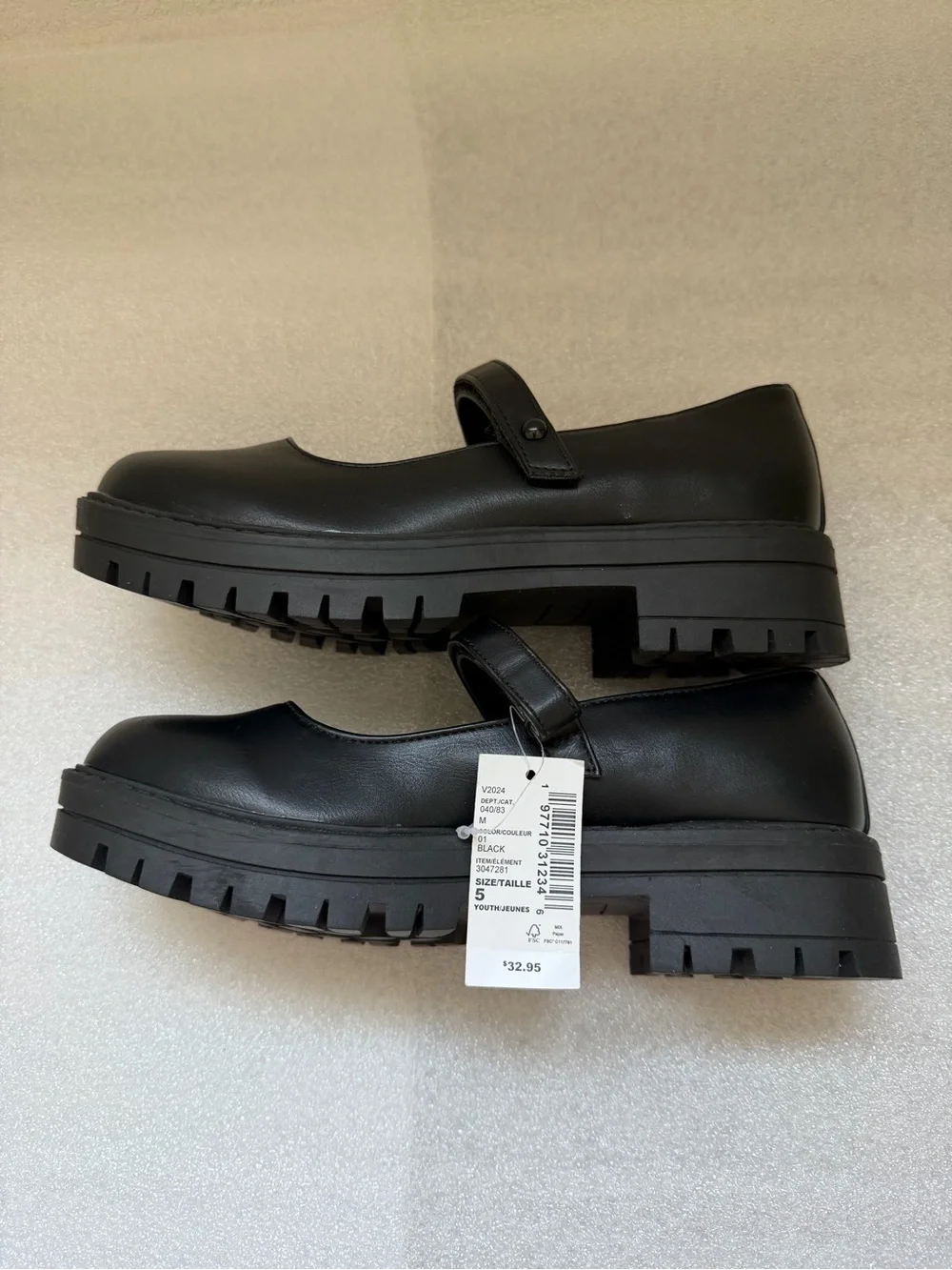 Girls Platform Mary Jane Shoes - Black Size 5 Youth